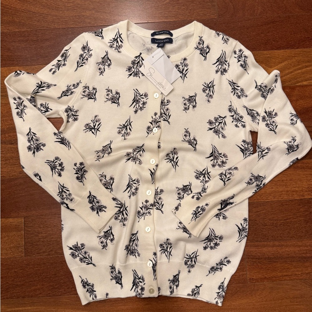 Lands' End Sipima Cotton Floral Cardigan